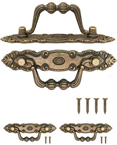 fuxxer – 2 x Antiguo asas plegable | para cajones, Baúles, armarios, cocinas, | Antiguo Bronce Vintage Diseño 10,5 x 2 cm, 2 unidades, incluye tornillos