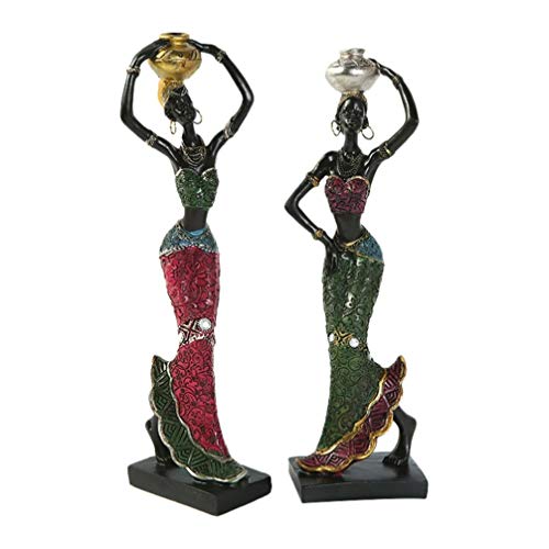 Garneck - Figura de resina con forma de escultura de la señora africana, con señora Tribal, colección artesanal, de resina, estatua para escritorio, vintage, 2 unidades
