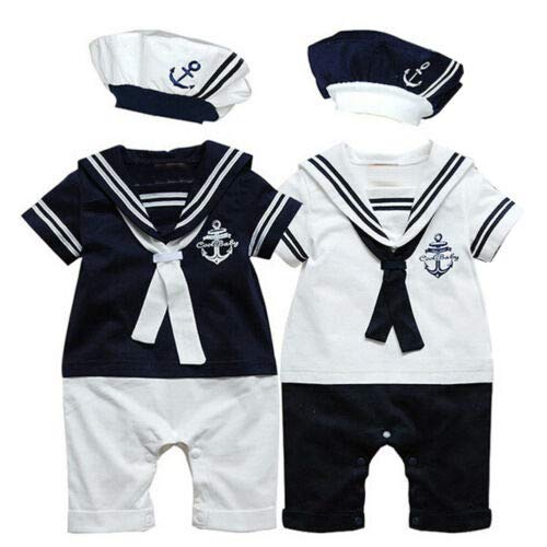 Geagodelia Pijama de bebé de verano con gorro, vestido de marinero para niños de 0 a 24 meses, 2 piezas, para cosplay, fiesta de bebé, niño, de manga corta turquesa 12-18 Meses