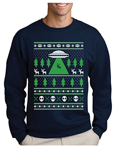 Green Turtle Sudadera para Hombre - Jersey de Navidad Regalo Geek Reno Espacio Extraterrestres Large Azul Oscuro