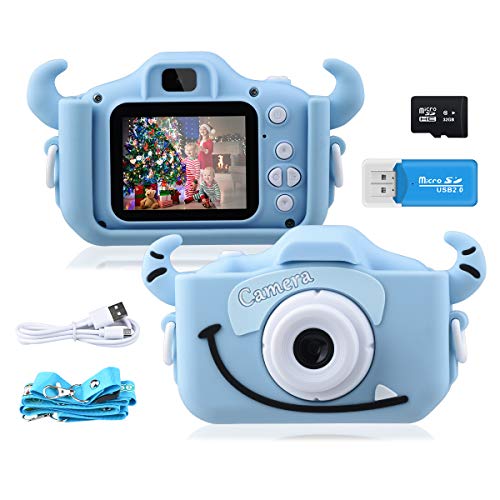 GREPRO Kids Camera,1080P 20MP 2.0 Inches Screen Toddler Digital Camera for Boys and Girls Anti-Drop Children Camera for Birthday Toy Gifts 4-14 Year-Old with Soft Silicone Case,32GB SD Card (Blue)