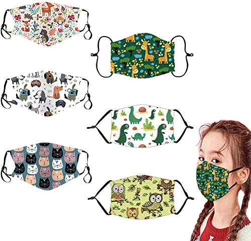 GXZOCK 6 piezas Reutilizables Niños Cara Lavables Algodón facial Unisex para Interiores y Exteriores (Cartoon)