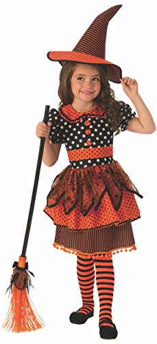 Halloween - Disfraz de Bruja para niña, naranja con lunares - 8-10 años (Rubie's 641092-L)