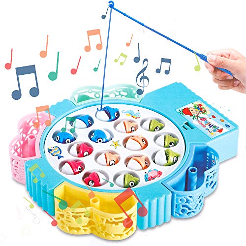 HCHENG Juego de Pesca de Mesa Juguete Musical Educativo Peces Rotativos Coloridos Juguetes Eléctricos para Niños Niñas 3 4 5 Años