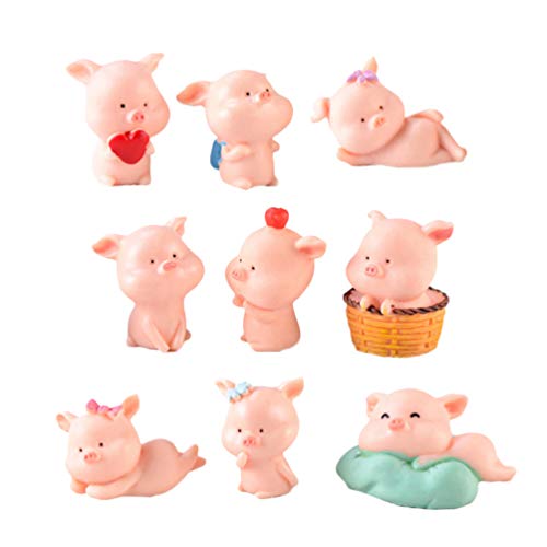 HEALLILY Figura de Cerdo Miniatura Resina Animal coleccionables Juguete para jardín de Hadas casa de muñecas Bonsai Micro Paisaje decoración 9 Piezas