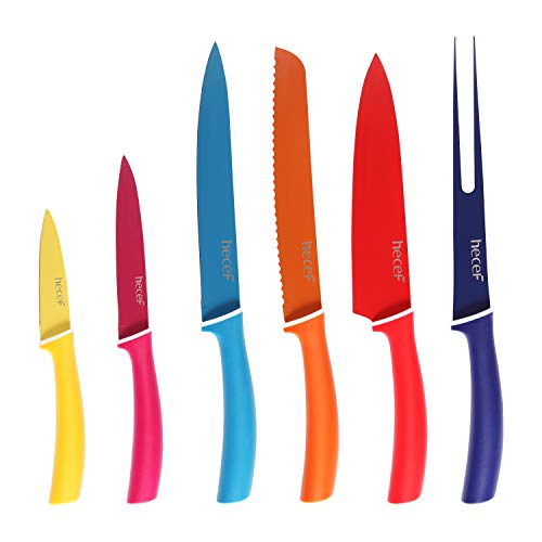 hecef Juego de Cuchillos de Colores para la Cocina - los Cuchillos Incluyen el Cuchillo de Cocina, Cuchillo de Pan, Cuchillo de Tenedor, Cuchillo de Cortar, Cuchillo de Uso General, Cuchillo de Pelar