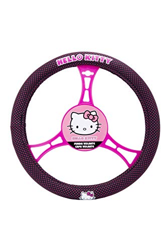 Hello Kitty KIT3018 Funda de Volante Detalles Coche Universal, Negro/Rosa