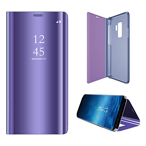 Hexcbay Funda Samsung Galaxy S9, Samsung Galaxy S9 Plus, Elegant Mirror Flip Funda Protectora Ultra Delgada Resistente a Prueba de Golpes Funda para Galaxy S9/S9 Plus (Samsung S9, Púrpura)