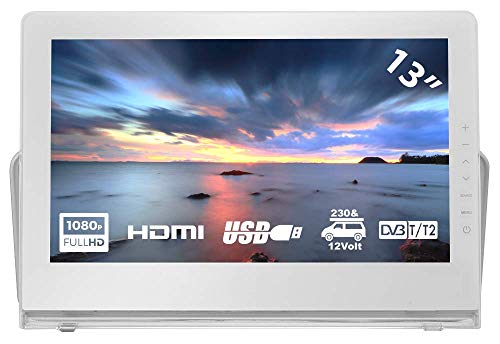 HKC P13H6 Mini TV portátil (TV Full HD de 13 Pulgadas) HDMI + USB, 60Hz, Reproductor Multimedia, batería incorporada, Cargador de Coche de 12 V, Antena portátil