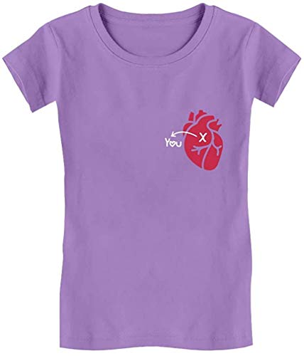 I Love You - in My Heart - Camiseta Entallada para niños Valentine's Day Pocket Girls, Lavender, M (7-8)