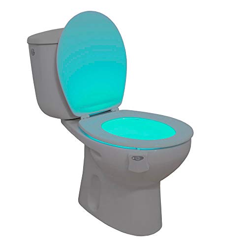 Ideal Products - luz para el inodoro adaptable a cualquier modelo de WC, activación con sensor de movimiento de 8 colores (se pueden elegir con un simple botón), decorativo, evitando el uso de luces por la noche y previene accidentes