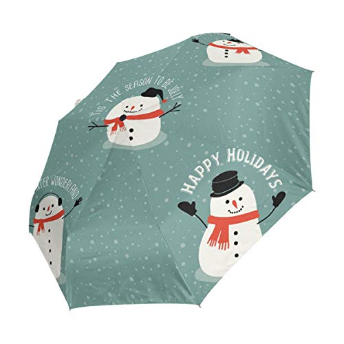 Ieararfre - Paraguas de viaje compacto con diseño de muñeco de nieve, resistente al viento, impermeable, botón de apertura y cierre automático