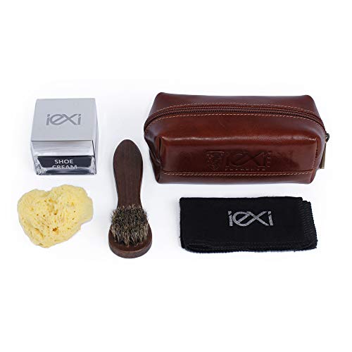 IEXI Class Kit - Caja de viaje o regalo para el cuidado y mantenimiento de zapatos y/o accesorios de cuero que contienen 4 piezas - Paño y esponja en crema - Hecho en Italia (negro)