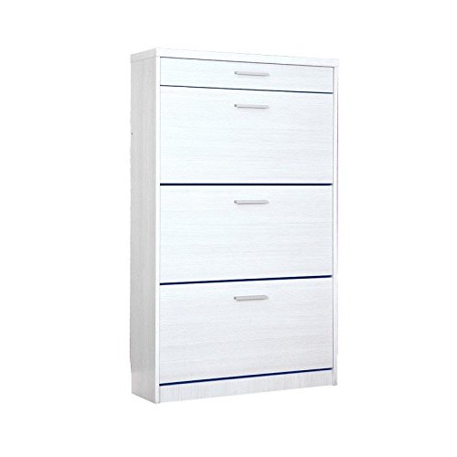 Intradisa 3AB - Zapatero, 3 puertas abatibles y un cajón 28 x 80 x 130 cm, blanco roto, patrón de madera
