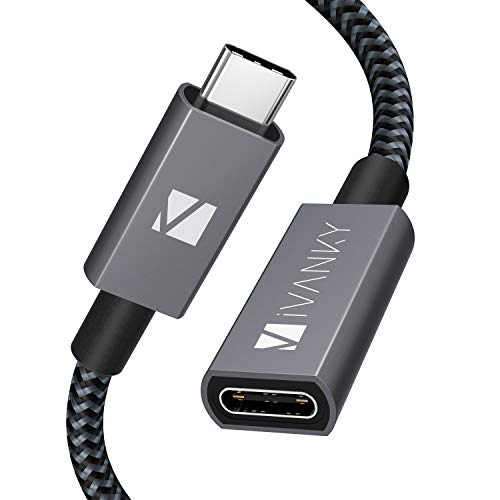 IVANKY Cable Alargador USB C a USB C, Cable Extensión Tipo C Macho a Hembra, USB 3.1 Gen 2 4K @60Hz 10Gbps Compatible con Thunderbolt 3 Macbook, Macbook Air, 1 Metro