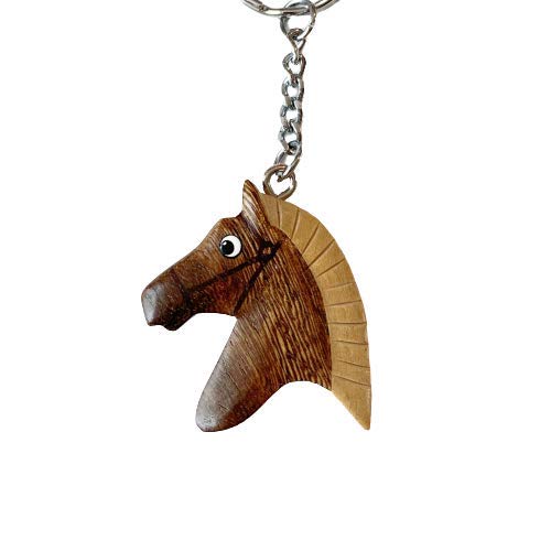 JA Horse – Llavero de madera con caballo caballo caballo pony equitación animal hecho a mano Marrón Cabeza de caballo marrón pequeña. 9 cm