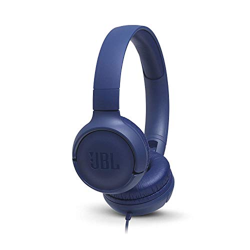 JBL Tune 500 - Auriculares supraaurales de cable y control remoto de un solo botón, micrófono incluido, asistente de voz, azul