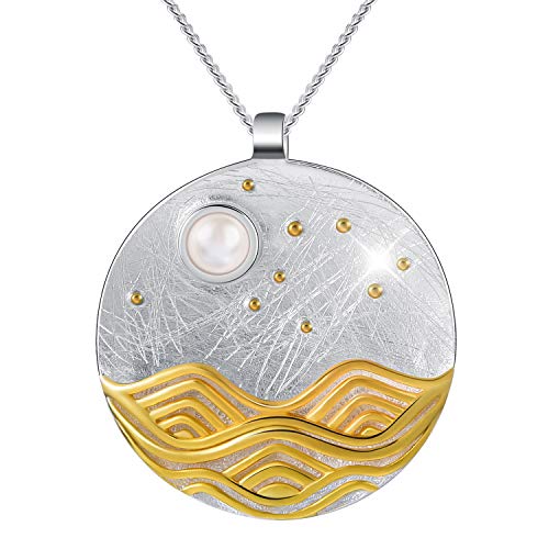 JIANGYUYAN  Regalo para Navidad S925 Collar de Plata esterlina con Colgante de luz de Luna en el mar con Cadena de eslabones de 17 Pulgadas de Largo(Silver)