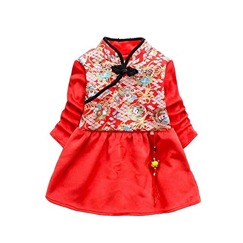 JINSUO Vestido de chongsam Hanfu bordado para niños Tangsuit chino tradicional año nuevo ropa para niños ropa Qipao (color: rojo vestido de año nuevo, tamaño de niño: 90 cm)
