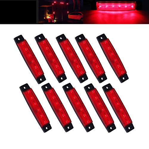 JinXiu 10 piezas 3.8" 6 LED Luz lateral lateral piloto luces de señalización para camiones, luces de marcador ámbar, luz de marcador lateral trasera, luces de señalización para camión (rojo)