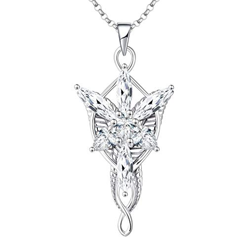 JO WISDOM Collar de Arwen Evenstar Plata de ley 925 con Colgante de Lord of the Ring Hobbit 5A Circonita con cadena, joyería Elvish para Mujer