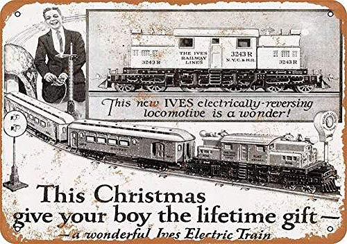 JOHUA Cartel de metal con diseño de trenes de juguete eléctrico, de Navidad, para decoración de pared