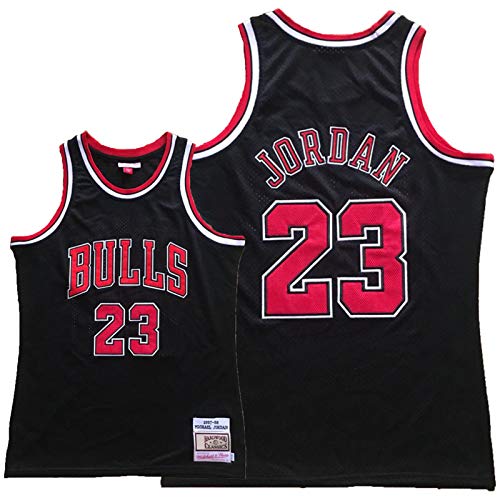 Jordan Bulls #23 - Camiseta de baloncesto clásica de madera dura 1997-98, diseño retro de la leyenda bordada de malla, secado rápido, transpirable, camiseta deportiva negro-M