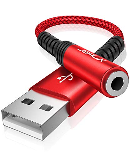 JSAUX Tarjeta De Sonido Externa USB[ Hi-Fi/TRRS/384KHZ@32bit ], Adaptador Jack A USB, USB A 3,5mm Jacks Auriculares, para PS4,Auriculares (estándar CTIA/OMTP),micrófono,computadora portátil, PC-Rojo