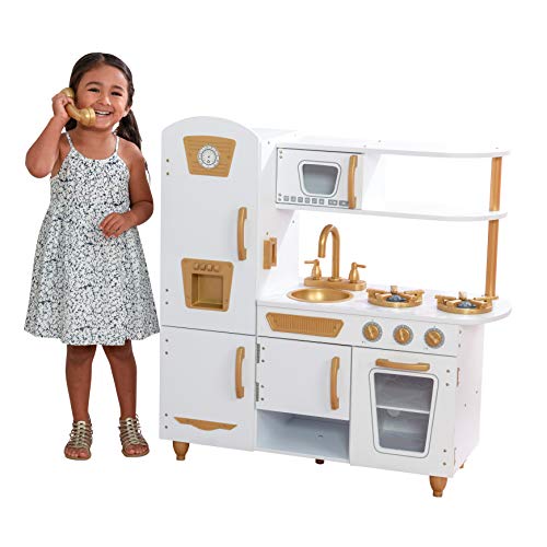 KidKraft- Cocina de juguete en color blanco (Modern White) con detalles en dorado y kit de accesorios con 27 utensilios de cocina , Color Blanca (53445)