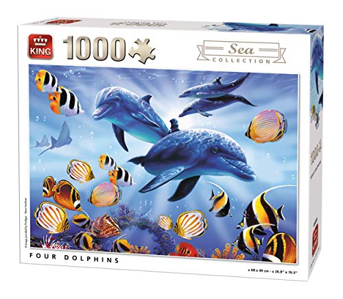 King Sea Collection Four Dolphins 1000 pcs Puzzle - Rompecabezas (Puzzle Rompecabezas, Fauna, Adultos, Hombre/Mujer, 8 año(s), Cartón)
