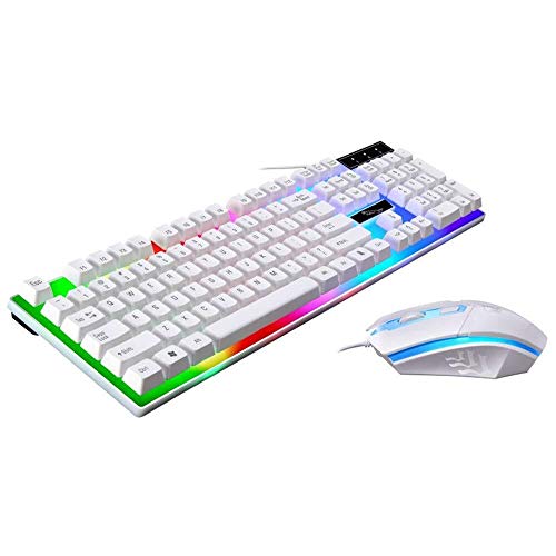 LaLa POP LED De Color del Arco Iris De Luz De Fondo Ajustable USB Wired Keyboard Gaming Mouse Set Y Teclado Gaming Mouse Set (Color : White)
