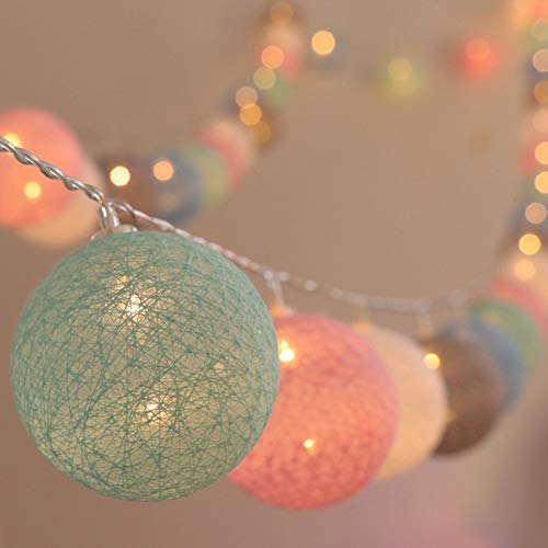 LED Bolas de Algodón Luces Decorativas Habitación, Guirnaldas Luminosas de Cadena con Luz Blanca Cálida 3M 20 LEDs Cotton Ball Lights para Exterior Interior Decoración para Pared,Escalera,Navidad