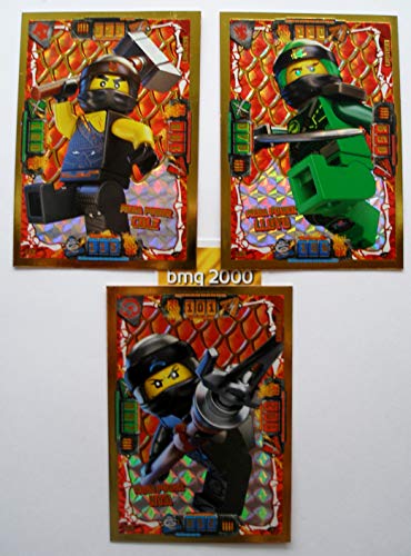 Lego Ninjago Serie 4 – 3 tarjetas de oro limitadas LE 2 Mega Power Cole LE 3 Mega Power Lloyd LE 4 Mega Power NYA + 1 pegatina dorada