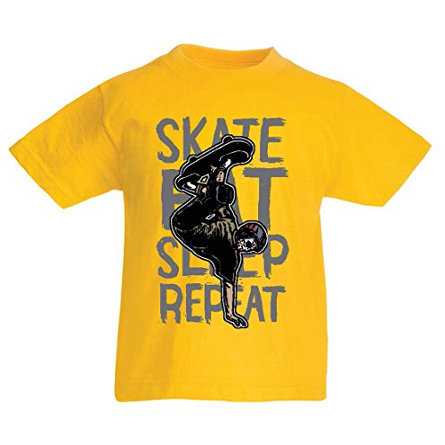 lepni.me Camisas para niños Eat-Sleep-Skate-Repeat para el Amante del monopatín, Regalos del Skater, Ropa Que anda en monopatín (7-8 Years Amarillo Multicolor)