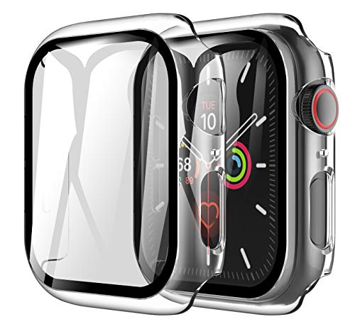 LK Compatible con Apple Watch Series 6 Series 5 Series 4 SE 40mm Protector de Pantalla,2 Pack,PC Funda, Cristal Vidrio Templado