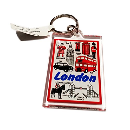 Llavero de recuerdo de Londres - Routemaster Bus Beefeater Big Ben Londres Puntos de interés - caja de teléfono roja/cabina británica/recuerdo británico