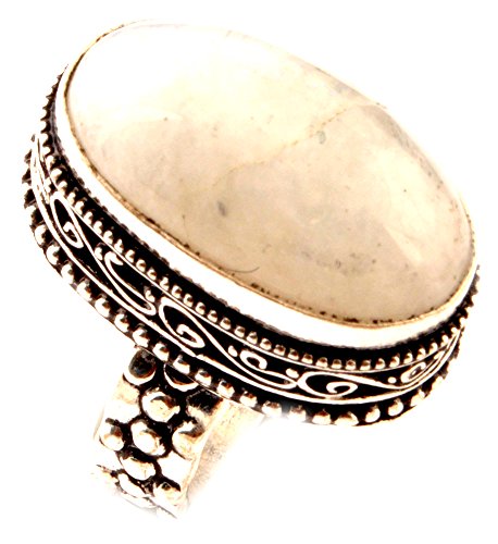 Los artesanos indie Natural ARCO IRIS Moonstone Ring 925 Tamaño plateado plata piedras preciosas anillo de Reino Unido Anillo para mujer Q Tamaño / anillo de la UE 57.5