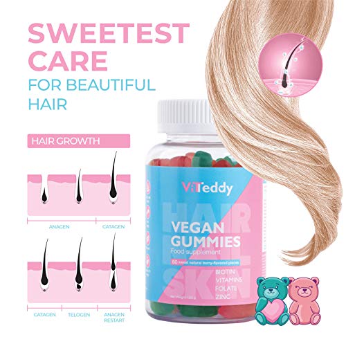 Ltanis Viteddy Hair Gummy Vitaminas Biotina y vitamina D masticables vegetarianas para el crecimiento del cabello, uñas y piel