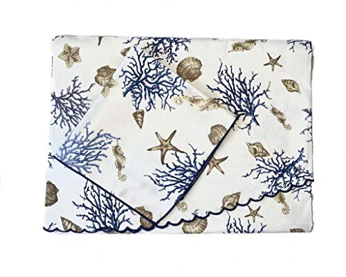 Mantel cuadrado de algodón fabricado en Italia. Medidas: 85 x 85 cm. Color: Coral azul 67.