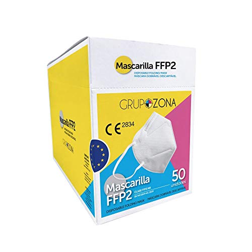 Mascarillas FFP2 homologadas CE 2834, color blanco, filtrado de 5 capas - GrupoZona - Mascarilla protección blanca - Envio rápido desde España