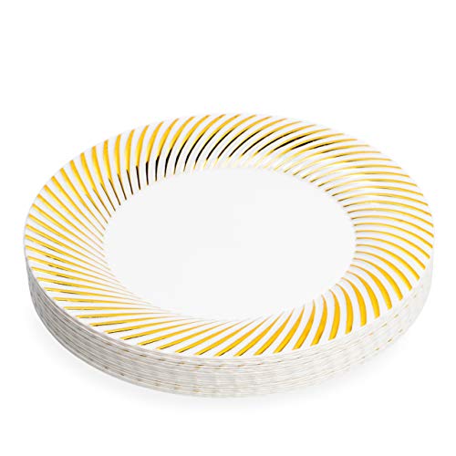 Matana 20 Platos de Plástico Duro Blanco con Borde Dorado, 26cm - Elegante, Resistente y Reutilizable.