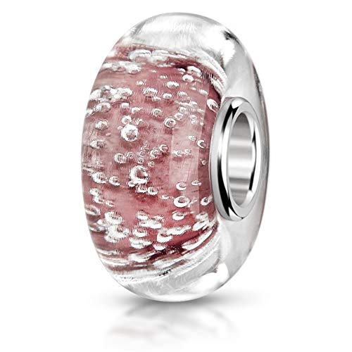 MATERIA objetos de cristal de Murano Beads rosa Luftblässchen Element - 925 de plata con cuentas de cristal de Murano rosa incluye bolsa de satén #562