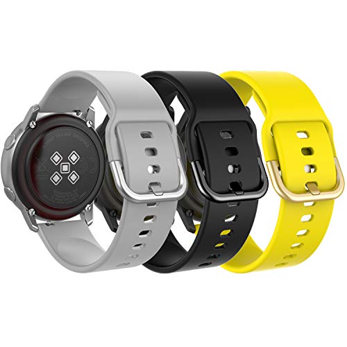MoKo[3PZS]Reloj Correa Compatible con Galaxy Watch 3 41mm/Galaxy Watch Active/Active 2/Galaxy Watch 42mm/Huawei Watch GT 2 42mm/Garmin Vivoactive 3/Ticwatch E, 20mm Pulsera-Gris,Negro,Amarillo