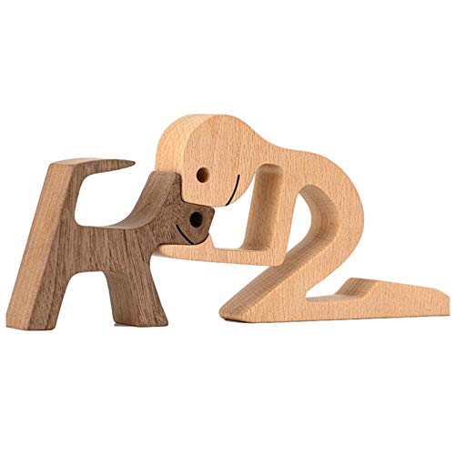 mooderf Figuras de perro ornamentales, familia cachorro de madera tallada decoración artesanal hogar oficina escritorio hombres niños y niñas mayores personas creativas regalos