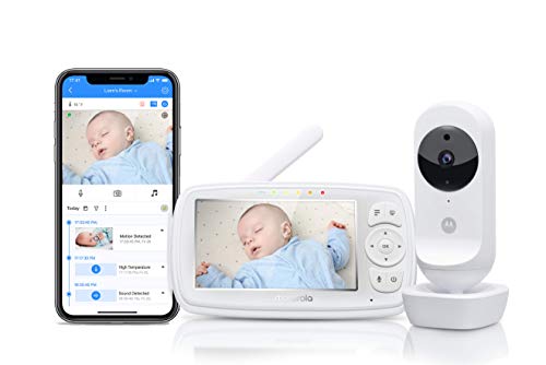 Motorola Baby Ease 44 Connect - Wi-Fi Babyphone con cámara - Video Baby Monitor de 4.3 pulgadas Pantalla HD - Aplicación Hubble - Visión nocturna, nanas, micrófono, monitoreo de temperatura ambiente