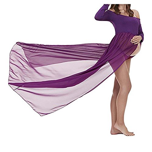 Mujer Embarazada Gasa Larga Vestido de maternidad Split Vista delantera foto Shoot Dress Faldas fotográficas de maternidad (morado)