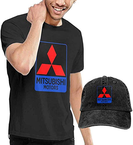 NAnihidf Nuevo Mitsubishi Vehicle Logo Fashion T-Shirt + Sombrero de Vaquero para Hombre Negro