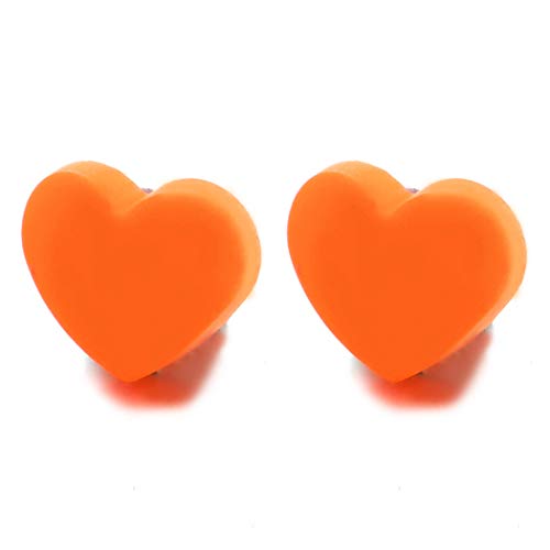 Naranja Acrílica Magnética Puff Corazón Pendientesde Mujer Niñas, Click-on Fake Piercing, Enchufe falso Plug, Precioso