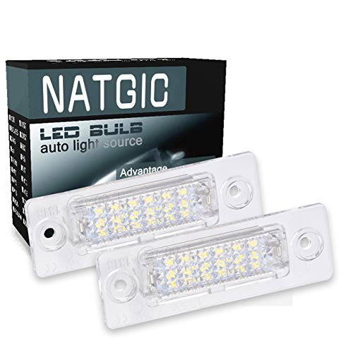 NATGIC 1 Par de Luces LED para Matrícula, Luz LED para Matrícula, Luz de Matrícula, CanBus Sin Errores para Estacionamiento de Automóviles, Lámpara Exterior - blanco