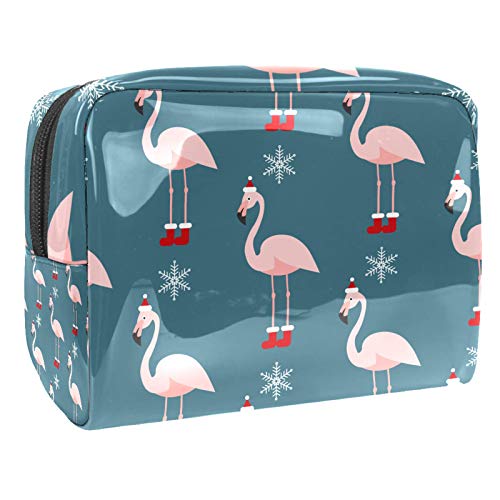 Neceser Maquillaje Portátil Sombrero de Navidad Flamingo Bolsa de Maquillaje Ligera Bolsillos Profesional Organizador de Maquillaje Bolso de Cosméticos de Viaje 18.5x7.5x13cm